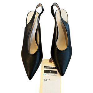 BAR III Size 9 Black Slingback Pumps Pointed Toe Faux Leather Tanya Heels